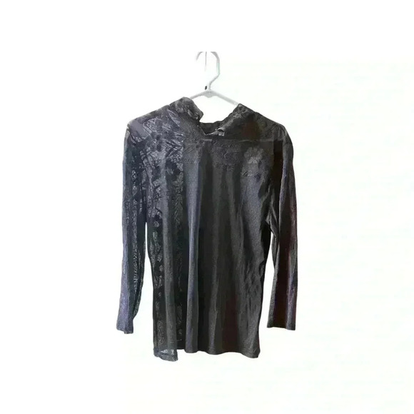 Sundance Dark Brown Sheer Lace Mock Neck Top in a Size Large. - Picture 2 of 12